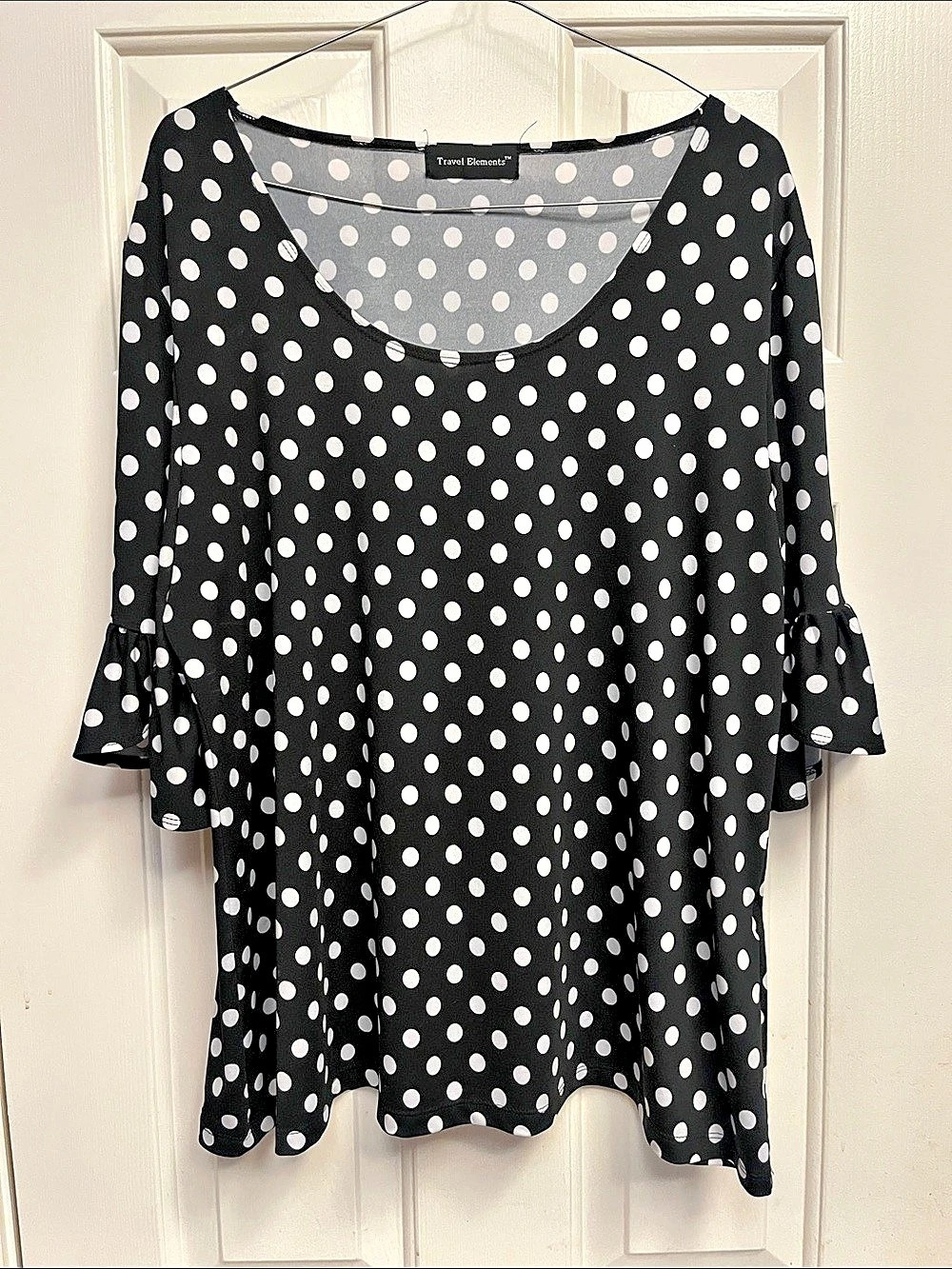 Travel Elements Polka Dot Ruffle Sleeve Blouse in Black & White Size XL
